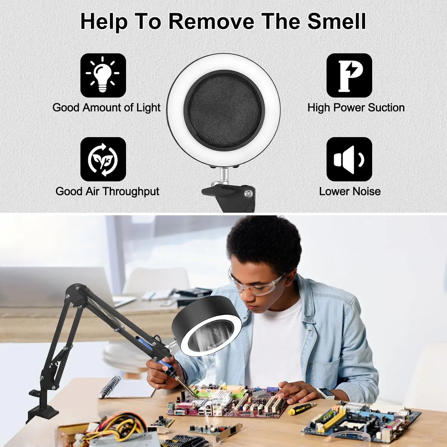 مصباح مكتبي ممتص للدخان مع 7 فلتر، و3 أوضاع ألوان، و10 مستويات سطوع للحام والإصلاح والقراءة #2