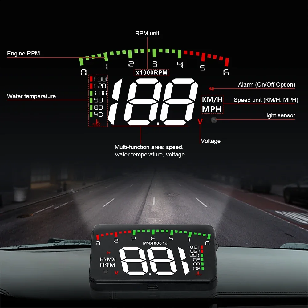 A900 HUD الزجاج الأمامي العارض عداد سرعة السيارة الرقمي LED Obd2 سيارة رئيس متابعة عرض درجة حرارة الماء الجهد السرعة الزائدة إنذار مخصص