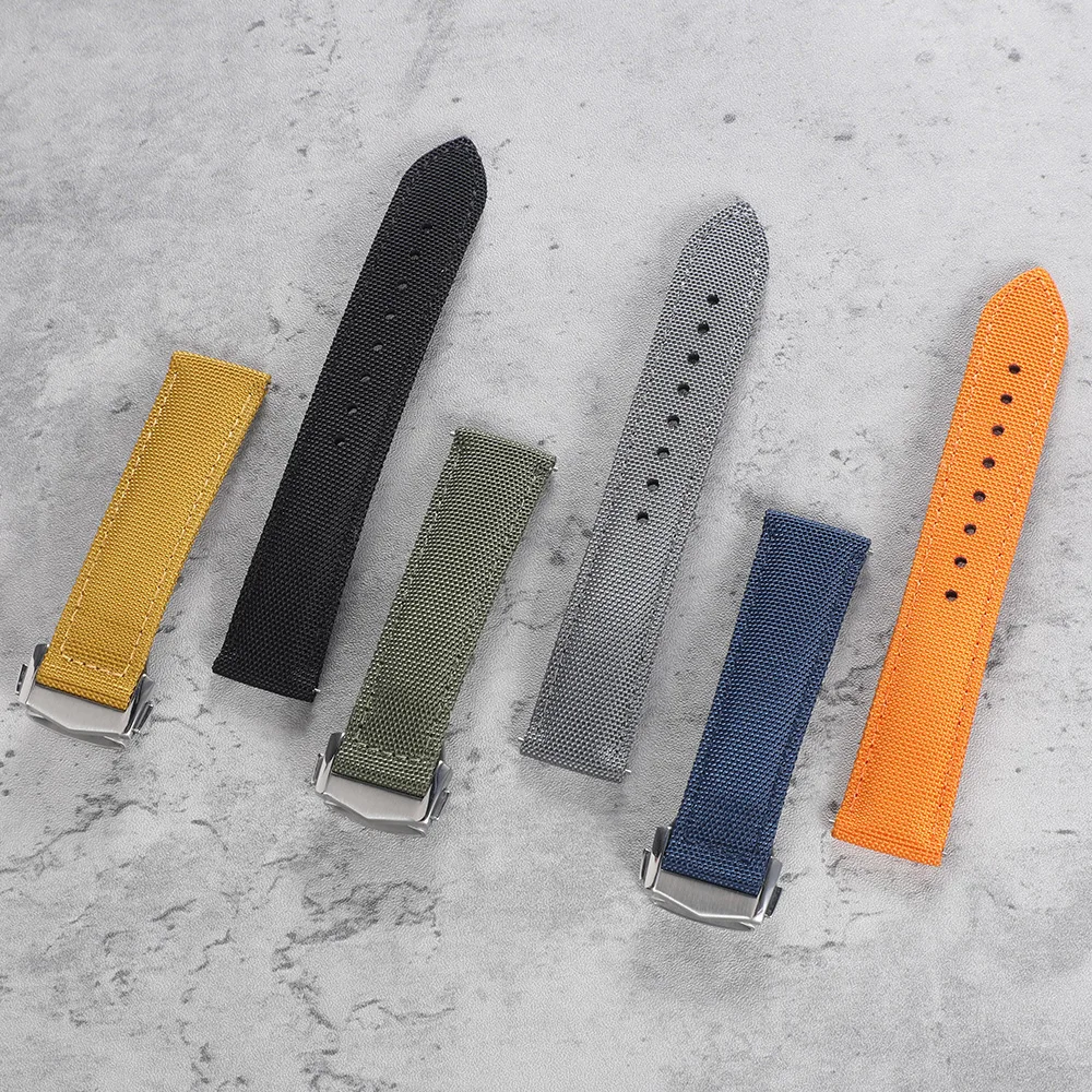 Deployant Sailcloth Uhrenarmband 20mm 22mm, beidseitig hochdichtes Nylon, Schnellverschluss mit Faltschließe, Uhrenband für Omega – Detail 6