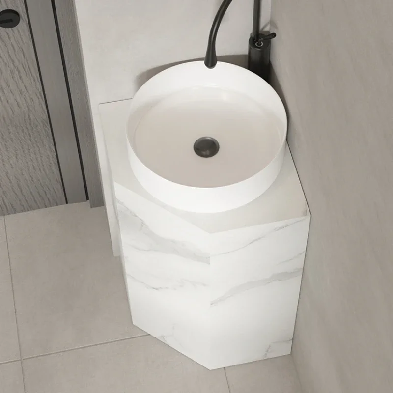 

Rock slab triangular column wash basin corner corner face basin integrated floor type bathroom balcony corner