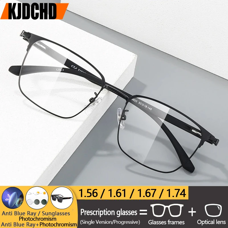 

Retro Business Office Half Titanium Glasses Photochromic Men Optical Prescription Myopic Astigmatism Progressive Eyeglasses