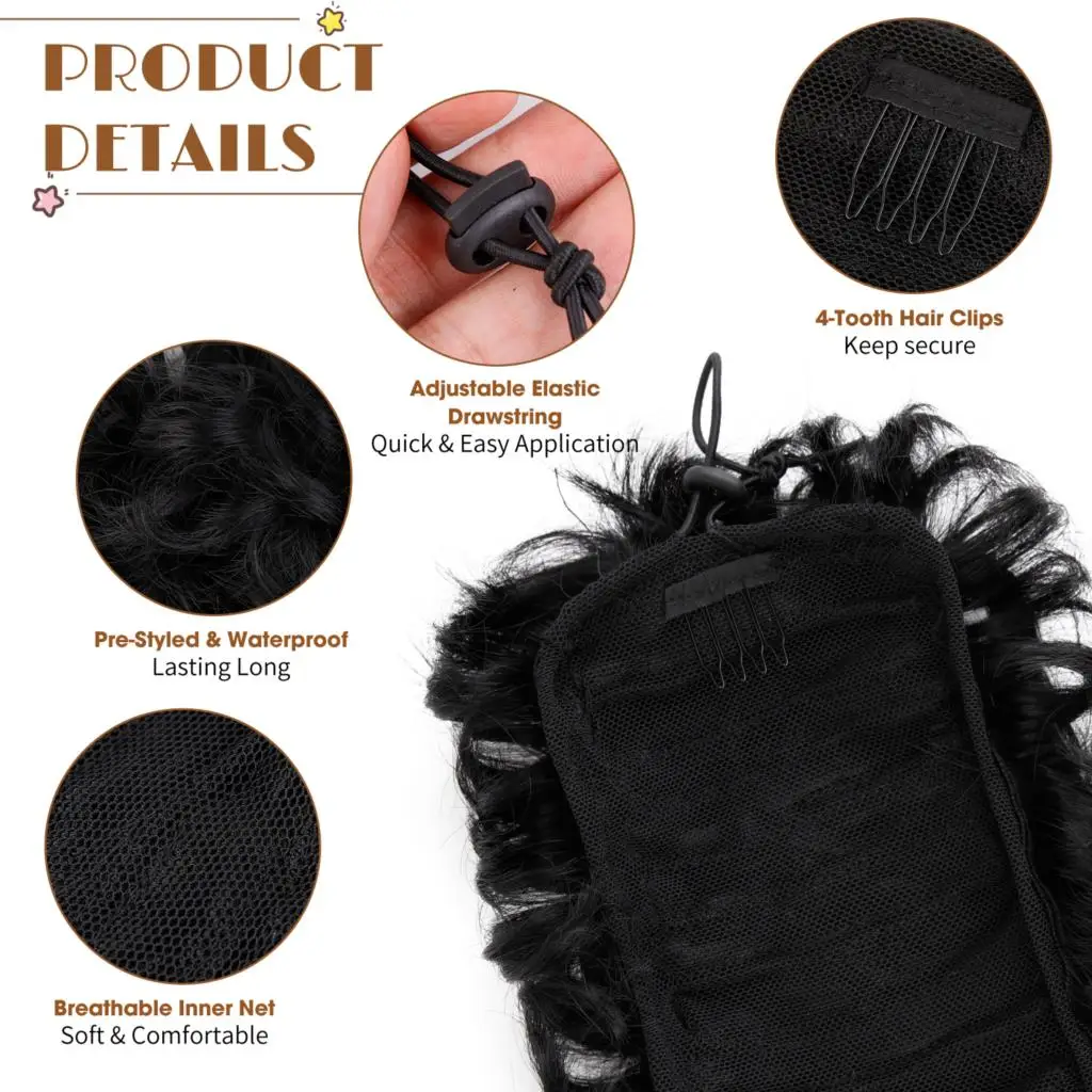 Leeons Grande Chignon Disordinato Pezzo di Capelli Ondulati Ricci Scrunchies Chignon Panini per Capelli Disordinati Chignon Disordinato Coulisse Coda di Cavallo per Donne Nere