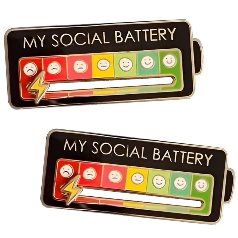 Social Battery Lapel Pins for Backpacks Women's Brooch Badges Metal on Backpack Brooches on Clothes Pin Decoration Pines Jewelry