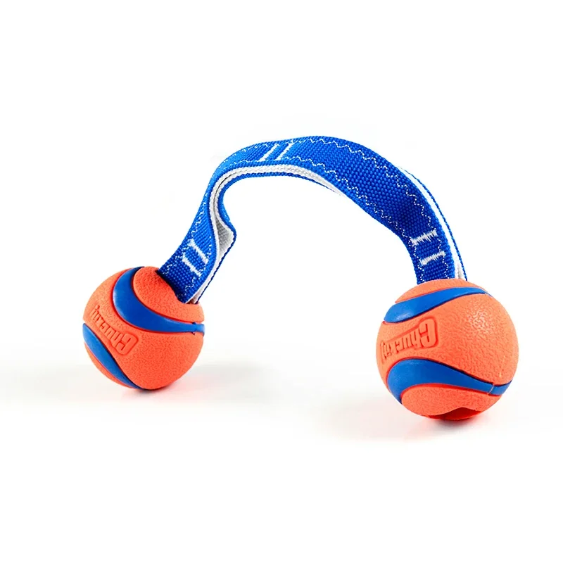 Peate Chuckit Two-Tow Dog Toy Teddy Border Collie Tug of War Training Outdoor Rubber Ball Petmate Natural Rubber Dog Toys