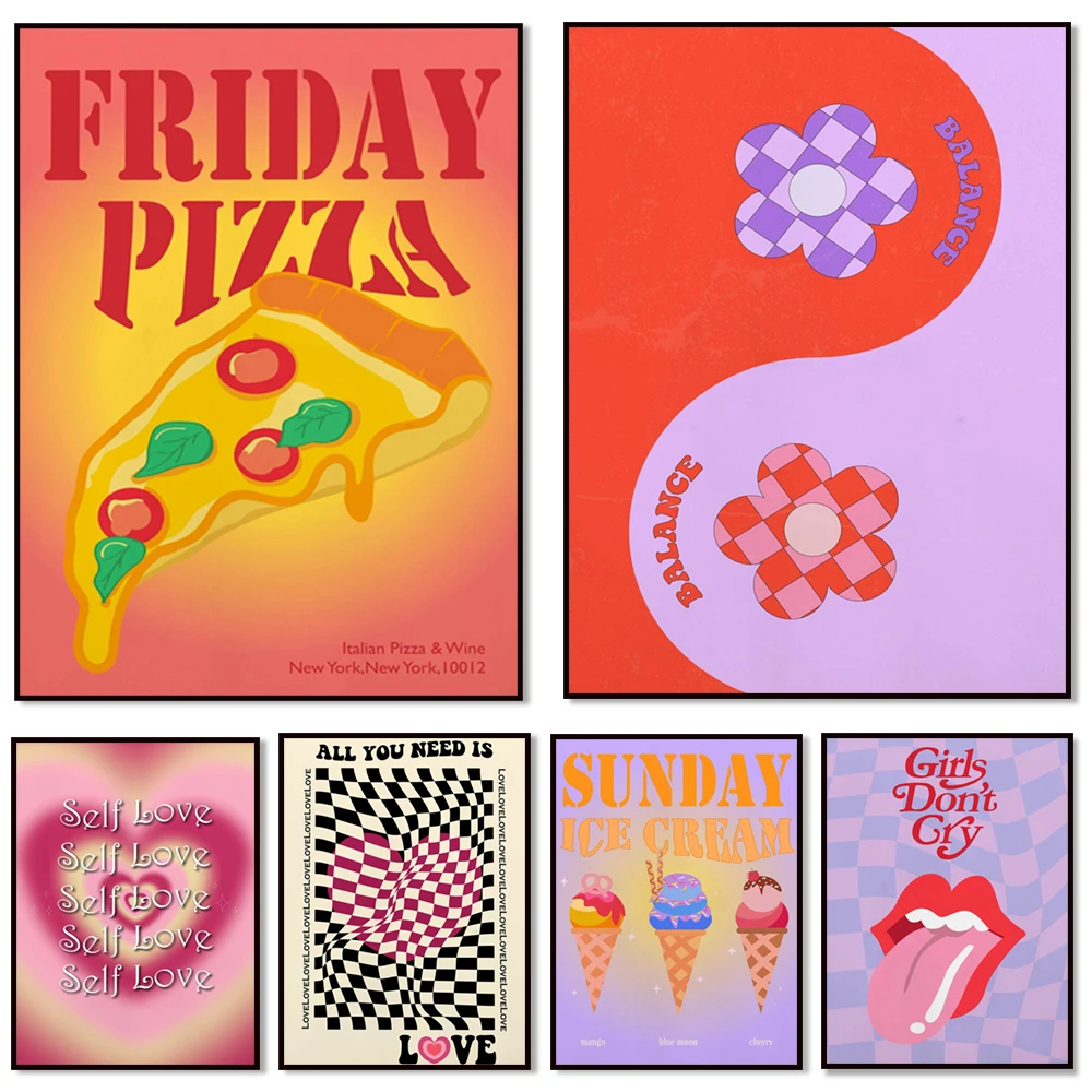 

Funky print, cherry bomb, yin yang, self love print, preppy decor, 70s floral print, aesthetic Y2K, summer print vintage poster