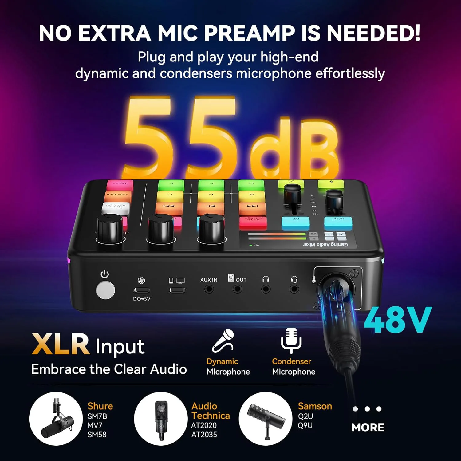 Gaming Audio Mixer, Audio Interface with Pro-preamp, Voice Changer & DJ Mixer Effects, Live Sound Card for Streaming, Podcasting