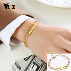 Chic Rectangle Oval Chain Bracelets for Women, Basic Stainless Steel Figaro Chain Wristband Gifts for Her, Length Adjustable