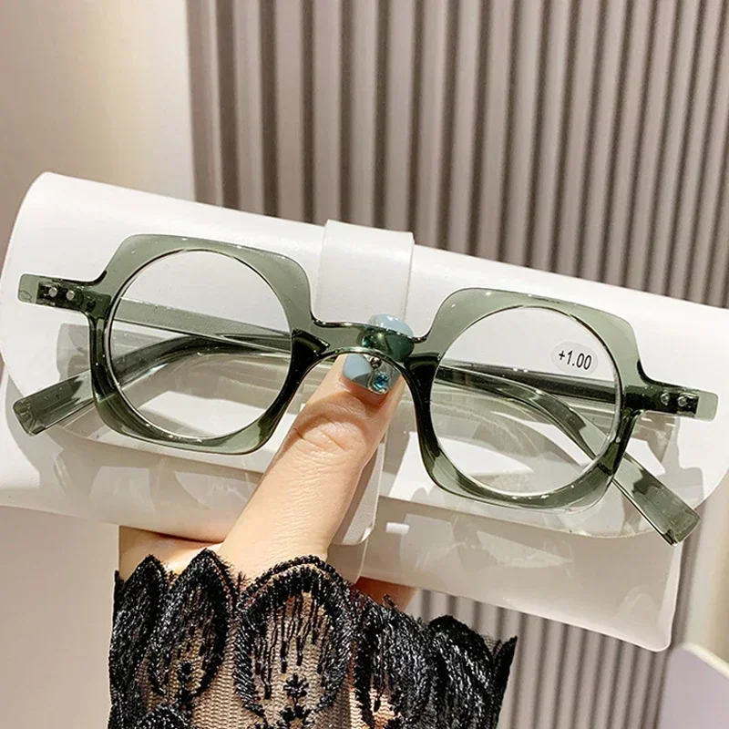 Retro Blue Light Blocking Reading Glasses Men Women Stylish Square Far Sight Eyewear Fashion Irregular Presbyopia Eyeglasses