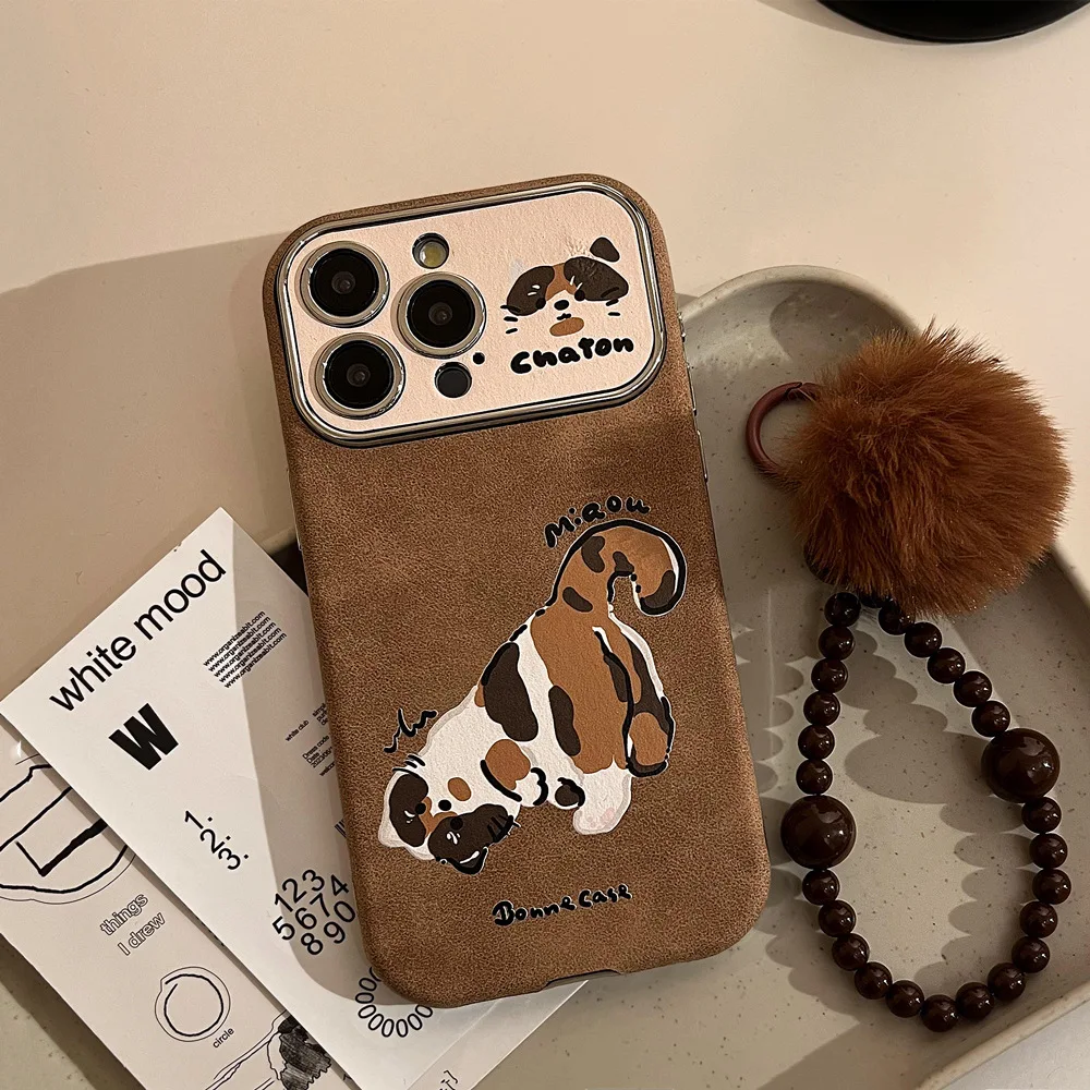 Autumn Winter Retro Coffee kitten cat Suede art Phone case For iPhone 16 15 14 13 12 11 Pro Max Case Cute Luxury Cartoon Cover