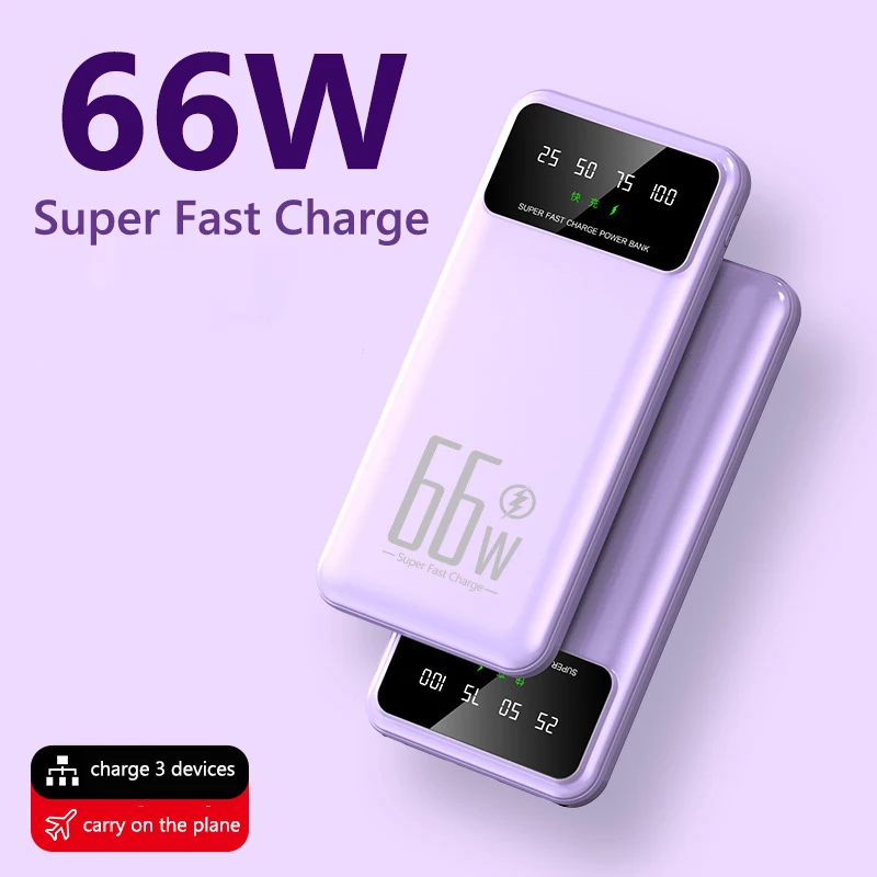 

Mobile Power 30000mAh 66W Portable External Battery Charger Ultra Fast Charging Large Capacity for Huawei Samsung iPhone Xiaomi