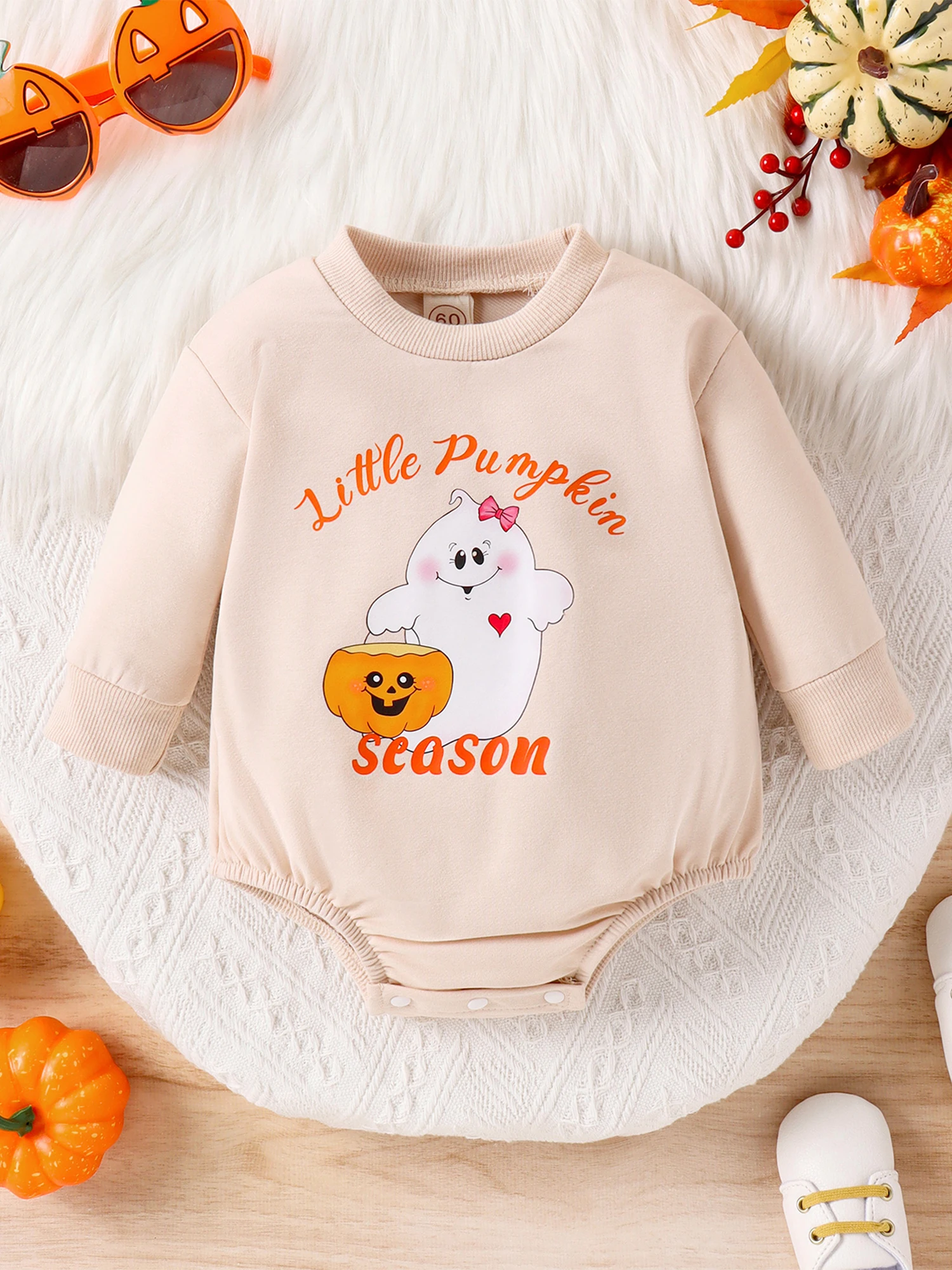 

Infant Halloween Costume Adorable Pumpkin with Bat Print Short Sleeve Round Neck Jumpsuit Toddler Outfit Halloween Party Dress