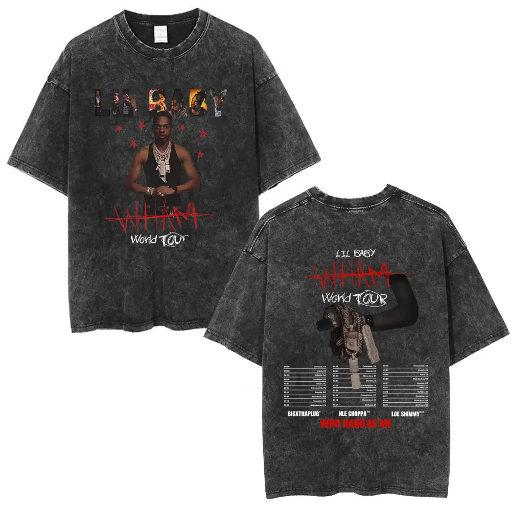 

Washed Vintage Rapper Lil Baby Wham World Tour 2025 T Shirts Men Women Casual Cotton Retro T-shirt Hip Hop Oversized T-shirtS