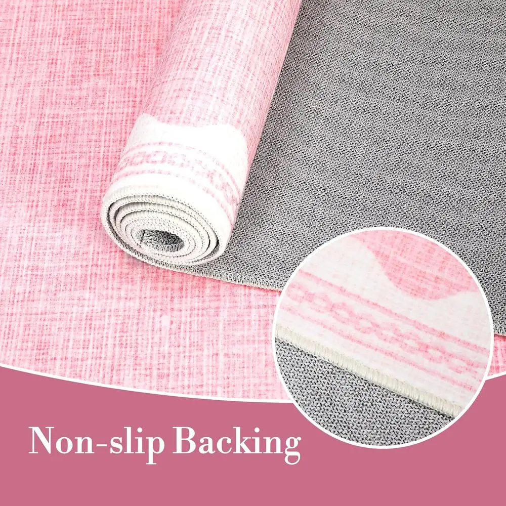 4x6 Pink Scalloped Area Rug for Entryway, Bedroom, or Living Room - Washable and Non-Slip