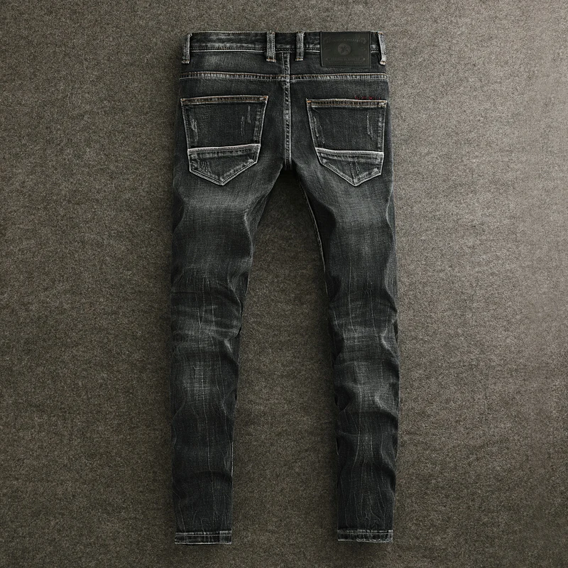 Mode Designer Mannen Jeans Hoge Kwaliteit Retro Zwart Stretch Slim Fit Gescheurde Jeans Heren Straight Denim Broek Hombre