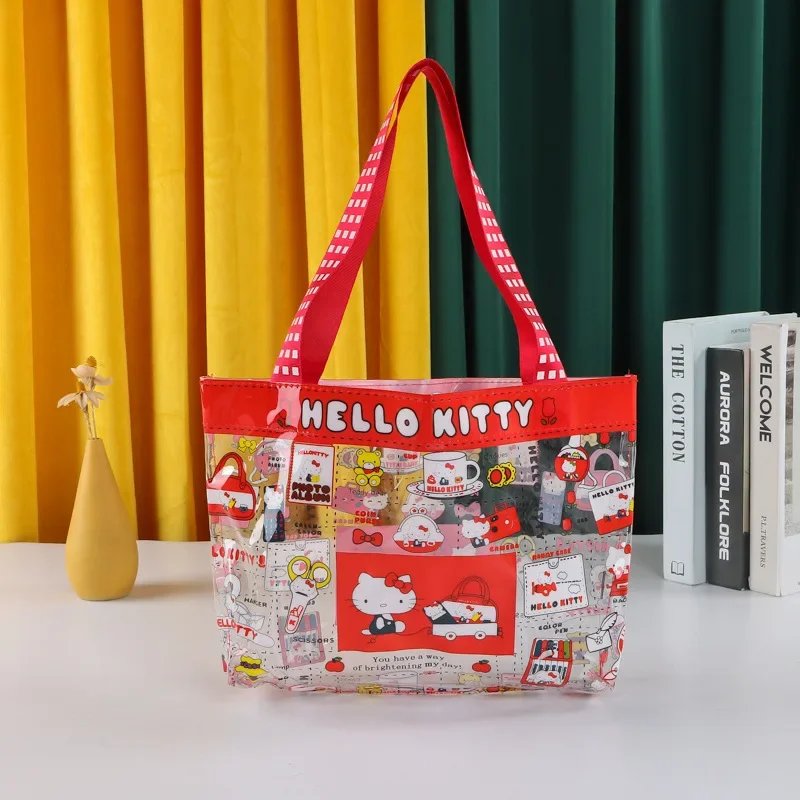 

Hello Kitty PVC Tote Bag Large Capacity Shoulder KT Cat Plastic Gift Japanese Shopping Birthday Gift Wholesale Student Supplies