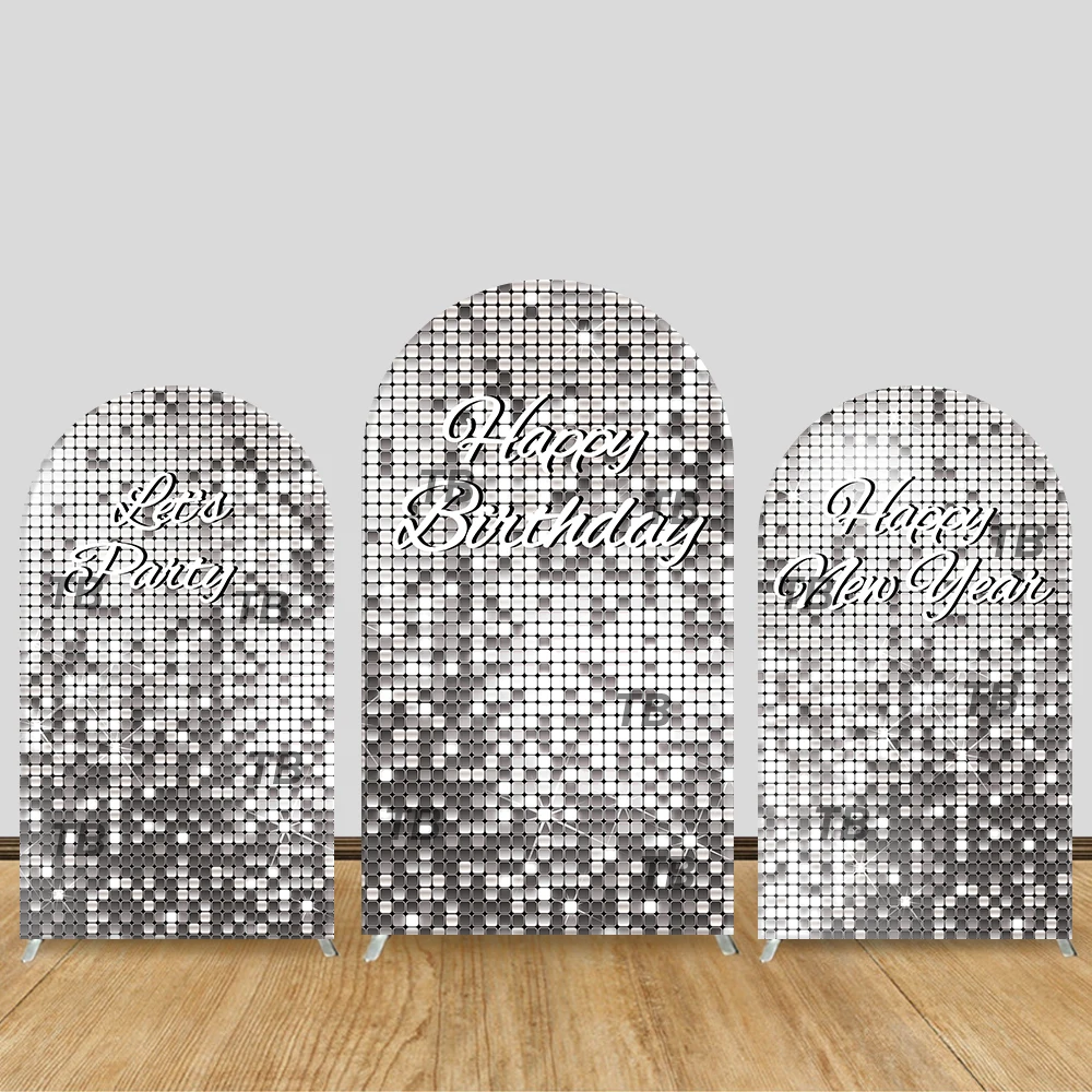 

Silver Sequin Arch Backdrop Cover Happy Birthday New Year Party Decor Photo Booth Supplies