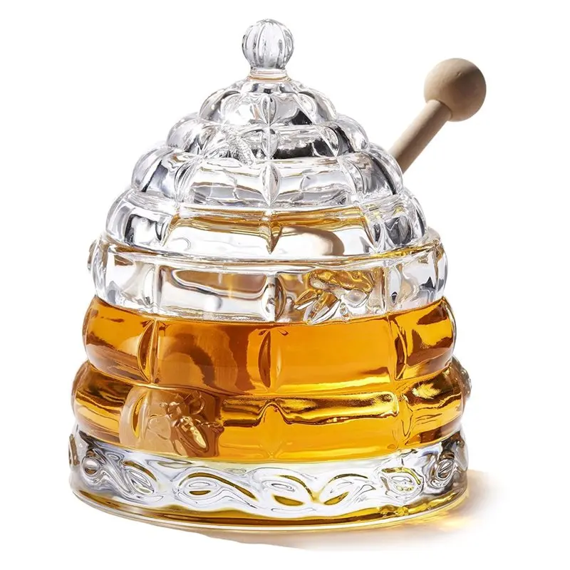 

ABXF-Beehive Crystal Honey Pot With Dipper Sticks - Elegant Glass Honey Jar With Lid, No Drip Honey Dispenser