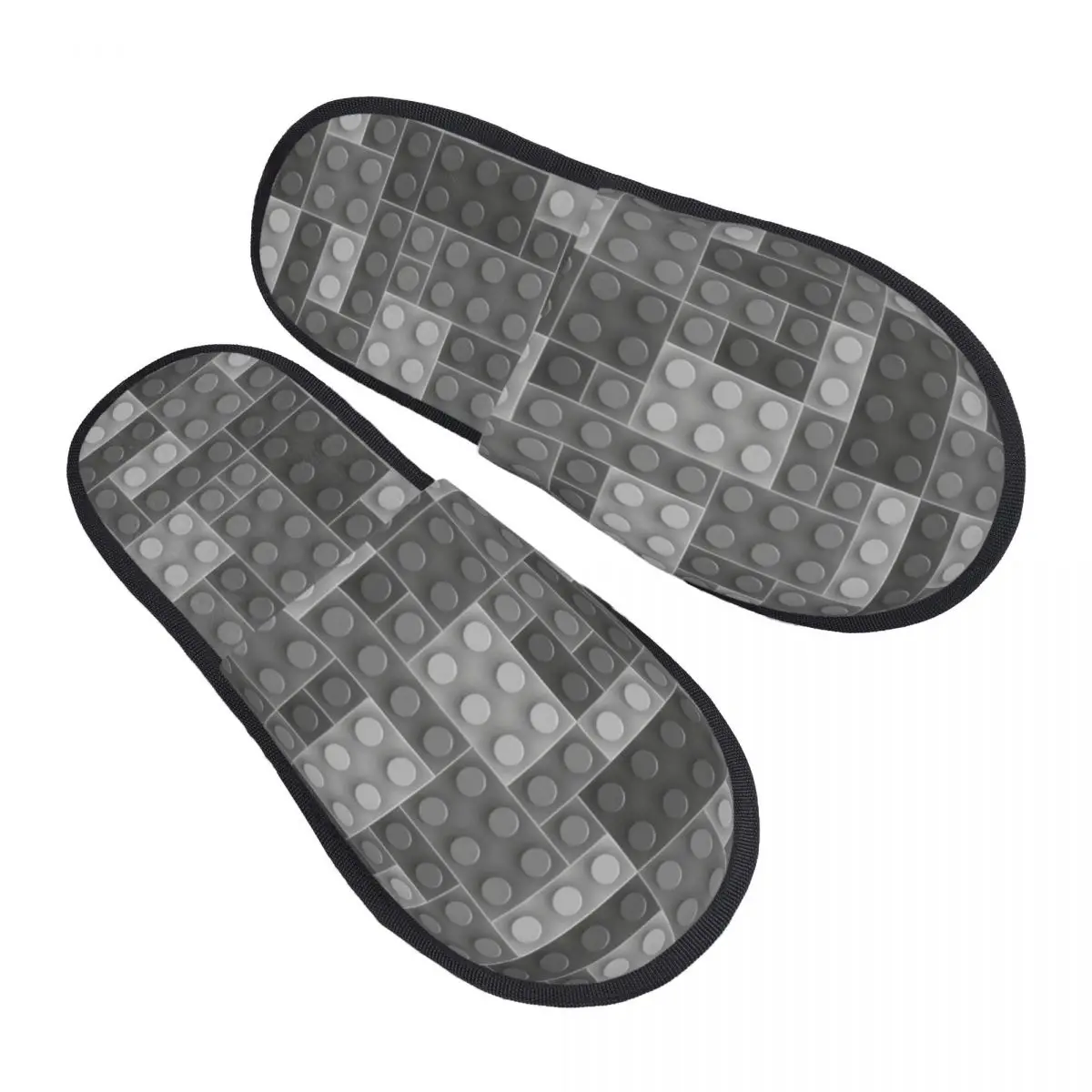 Custom Grey Plastic Toy Block Abstract Odern Pattern Soft Memory Foam House Slippers Women Cozy Warm Anti-skid Sole Slipper