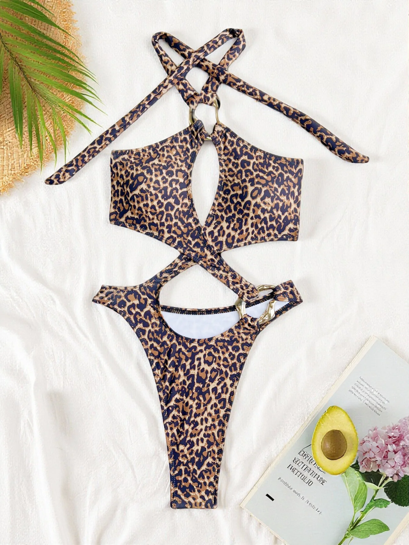 sexy black ring bikinis one piece cross hollow high waist bathing suits biquini back tie swimwear women beach monokini beachwear