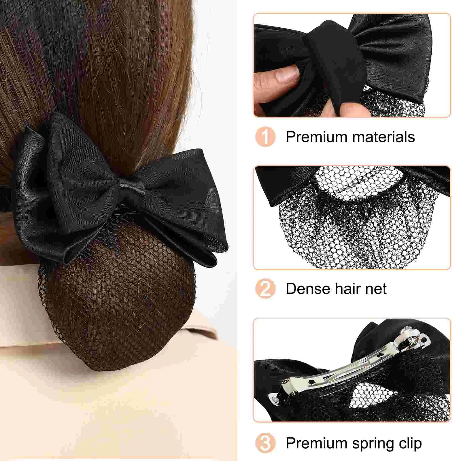 2 Pcs Black Girl Hair Accessories Bows for Women Tie Bun Cover Nets Buns Work Covers Snood