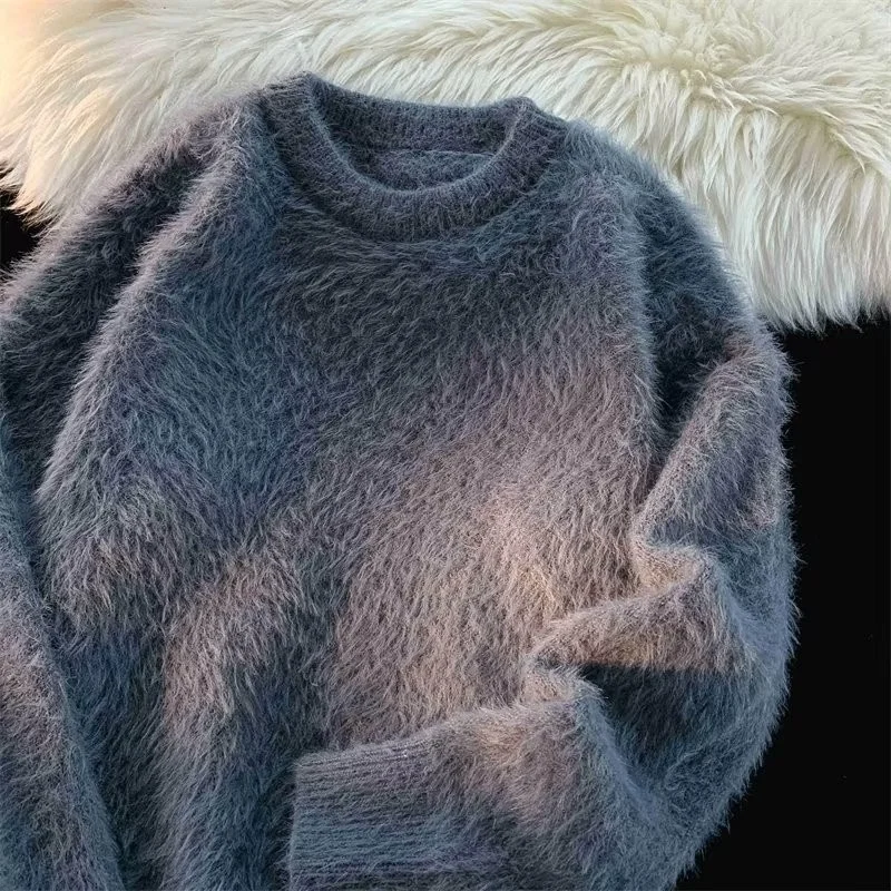 Suéter de Punto ueso de Pelo de Conejo Sintético para Hombre, Estilo Hoado, Cálido para Otoño e Invierno, Capa Base de Po...