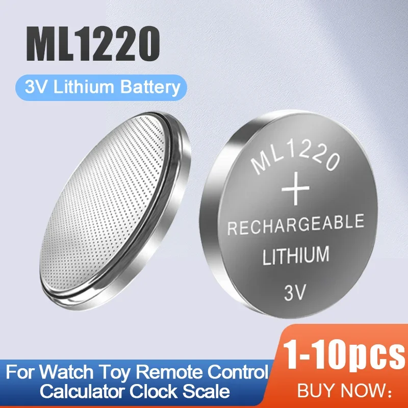 بطارية ليثيوم قابلة لإعادة الشحن للوحة الأم للكمبيوتر المحمول ، 3 فولت ، CMOS ، RTC ، السير ، زر النسخ الخلفي ، خلية عملة ، استبدال ، ML1220 ، 1-10 #1