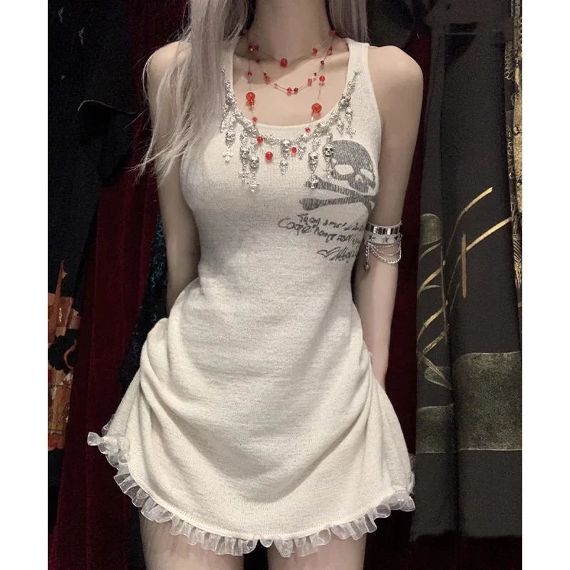 Dulce gótico Sle leche blanco Correa Dr esqueleto cabeza cintura ceñida novedad de verano llegada mujer Faion A-Line Dr