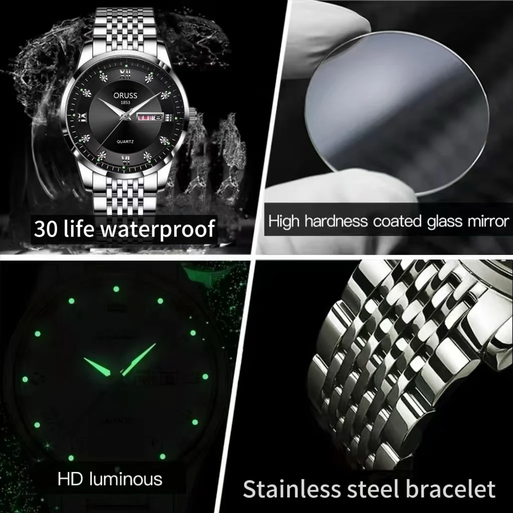 ORUSS Original luxe Quartz montre lumineuse montre pour hommes livraison gratuite mode montres en acier inoxydable étanche nouveau