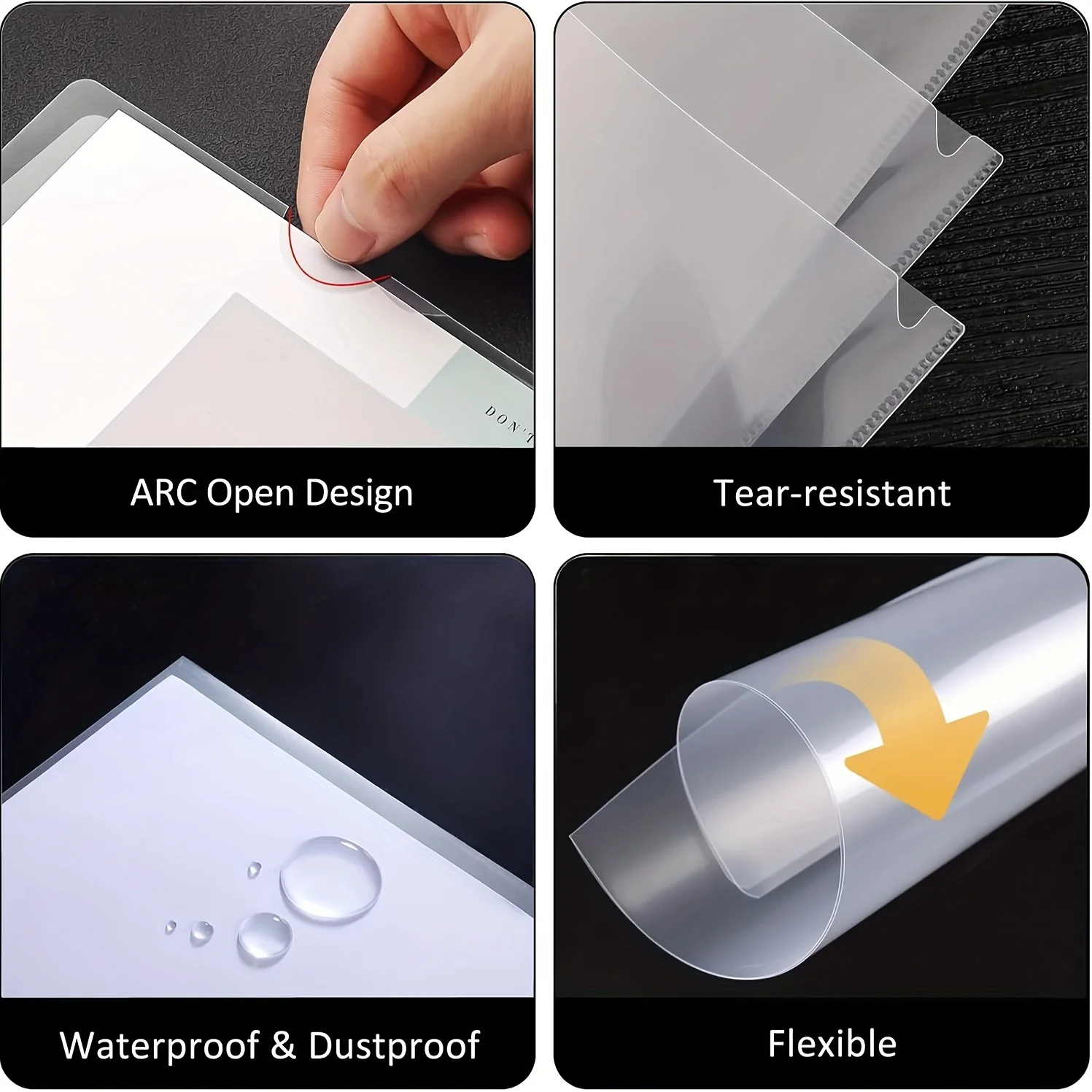 L Type Folders 50 Pack A4 Plastic File Project Pockets Paper Document Jacket Sleeves For Office, Clear_voghion.com