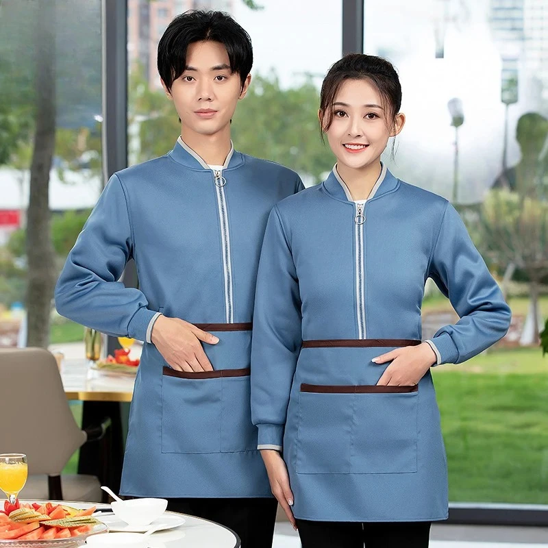 

Униформа для официантов отелей и ресторанов, униформа для персонала кафе с молочным чаем и тортами, унисекс, с длинными рукавами, мягкая и приятная для кожи.