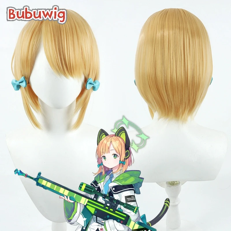 

Bubuwig Synthetic Hair Saiba Midori Cosplay Wigs Blue Archive Saiba Midori 33cm Short Straight Blonde Cos Wig Heat Resistant