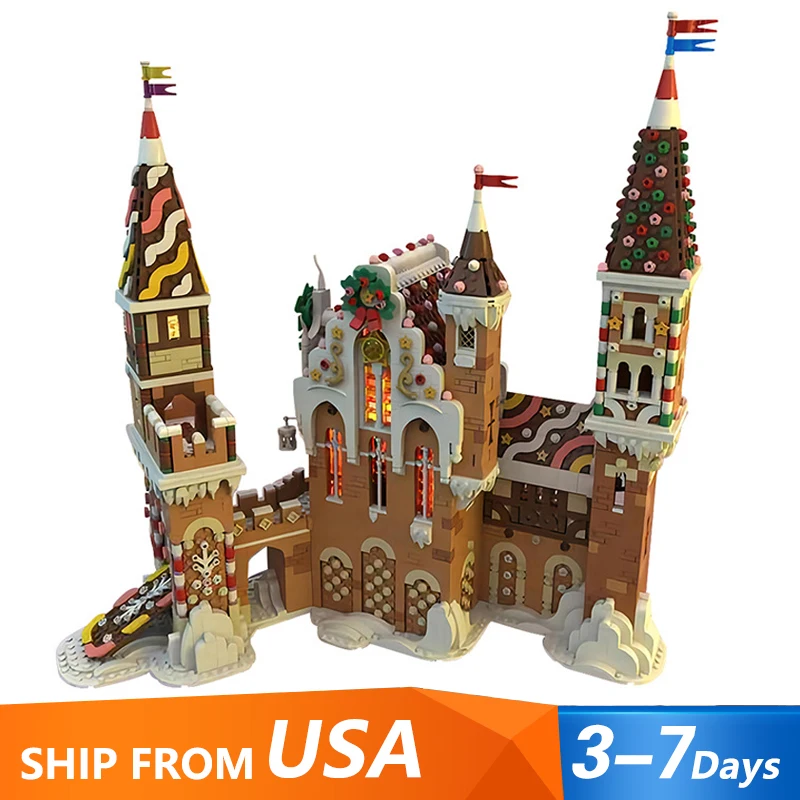 Christmas Gingerbread Castle House Model MOC-130576 Winter Snow Kingdom Architecture Hut Building Blocks Bricks Kids Xmas Gift