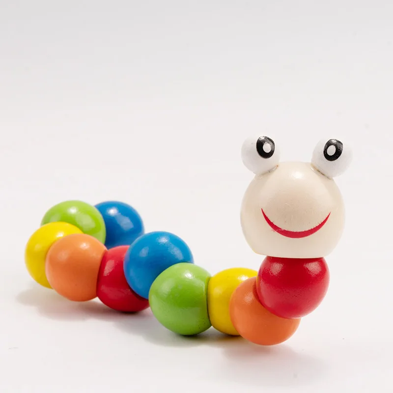 Wooden Flexible Caterpillar Toy Colorful Bendable Worm Montessori Sensory Toy for Baby Early Education Fine Motor Skill Toy