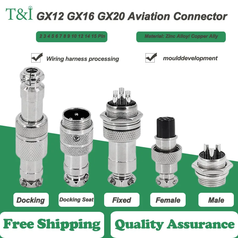 

5/10/20 Sets GX12 GX16 GX20 2/3/4/5/6/7/8/9/10/12/14/15 Pin Male&Female Fixed/Docking Aviation Plug Socket 12/16/20MM Connector