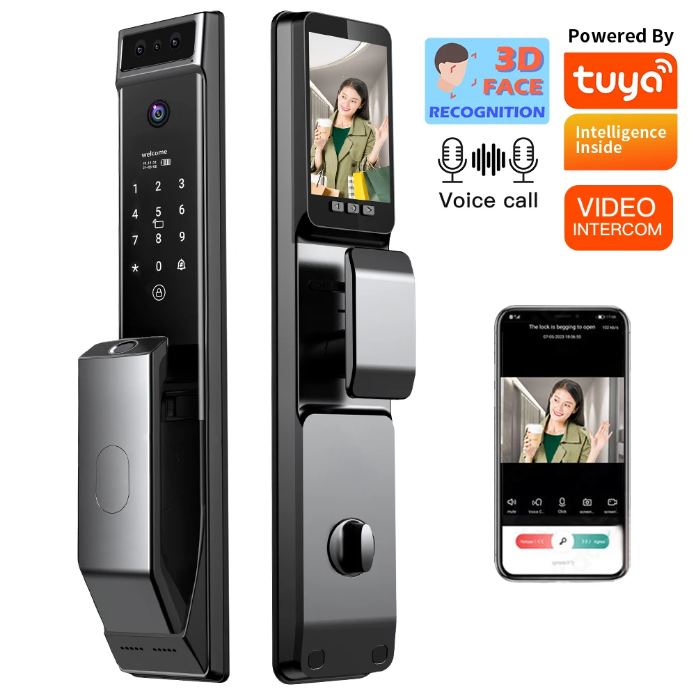 Real Time Video Intercom Smart Lock Tuya WiFi Fingerprint Digital Door Lock Smart Locks For Front Door Support Video Call