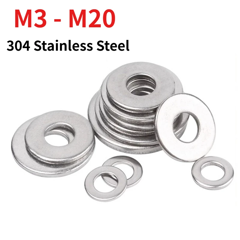 304 Stainless Steel Flat Washer DIN125, Plain Round Gasket Meson M3 -M20 Metal Screw Washer Anti-rust Shim for Fastener Hardware