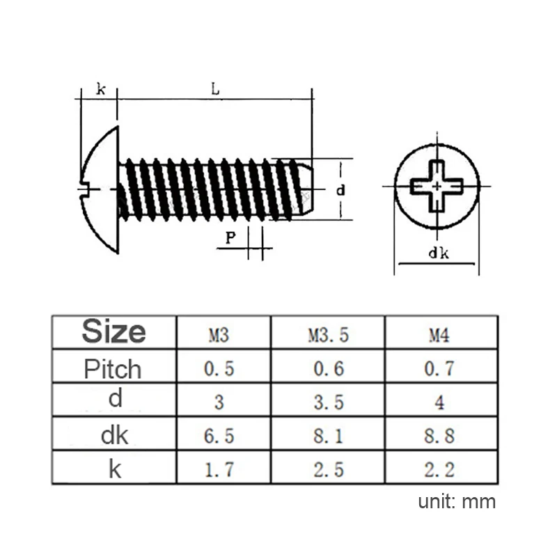 50/ 100pcs M3 M3.5 M4* L Steel Nickel/ Black Zinc Plated Phillips Truss Head (Cross Recessed Mushroom Head) Self Tapping Screw