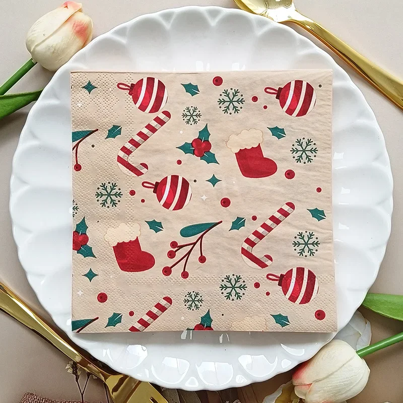 20pcs/Pac 33cm 2-Ply Christmas Elements Printed Napkins Christmas Series Party Disposable Paper Placemats Butterfly Bart Paper