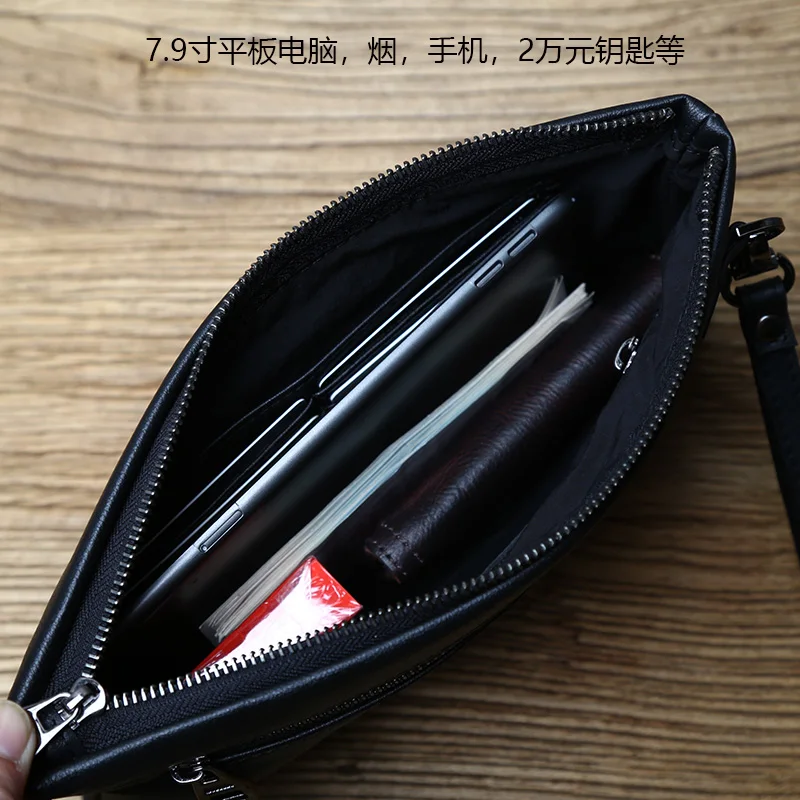 Nzpj Echt leder Herren handtasche natürliche Rindsleder Clutch Tasche große Kapazität Brieftasche Freizeit Tablet Tasche Umschlag Tasche Handy tasche – Detail 12