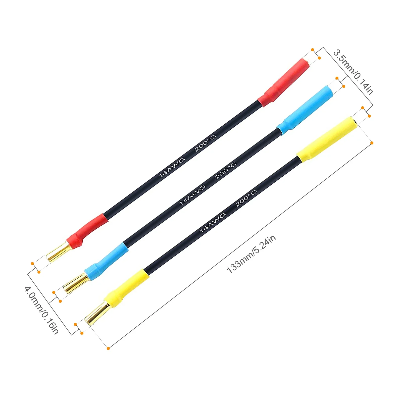 4mm Male To 3.5mm Female Silicone Wire 14AWG Extension Cable Wire 3pcs Slug Connector Extension Cable for RC Brushless Motor ESC