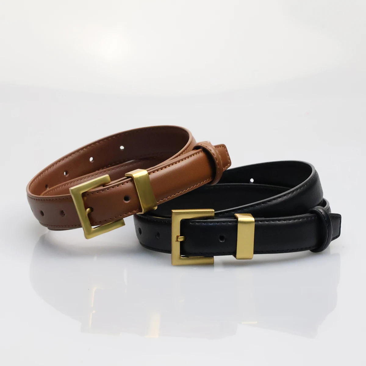 

1.9cm Business Genuine Leather Women's Belt Alloy Gold Pin Buckle Cowhide Belt for Women