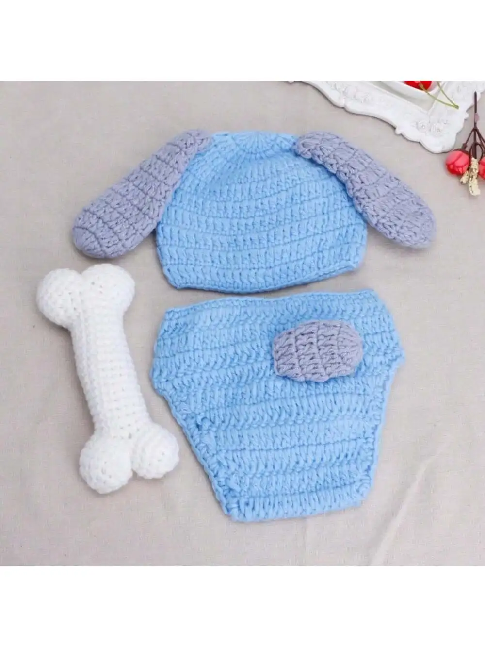 Newborn Photography Props Baby Puppy Costume Hat Cape Set Boy Girls Photo Shoot Props Outfits Crochet Knitted Dog Clothes Studio