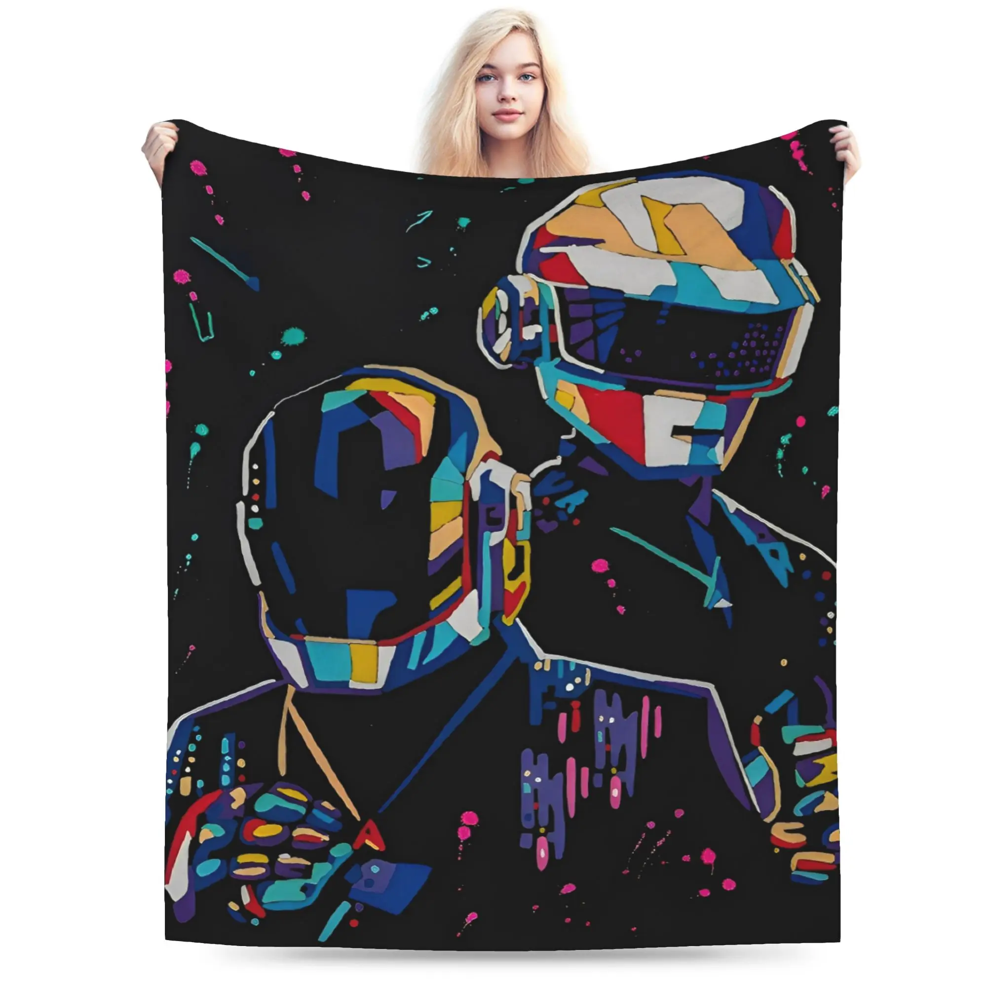 France Band D-Daft P-Punk Super Soft Blanket  Travel Plush Throw Blanket Funny Living Room Flannel Bedspread Sofa Bed Cover