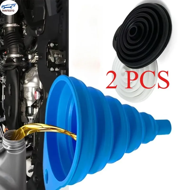 2 unidades de funil dobrável para motor de carro, funil de silicone para líquidos, ferramentas para troca de óleo de motor e gasolina, acessórios para motocicletas e carros.