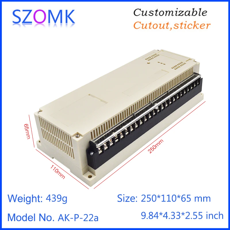 1Piece DIN Rail Plastic Enclosure for Electronics Plastic Box PLC Electronic Device Housing with Connectors