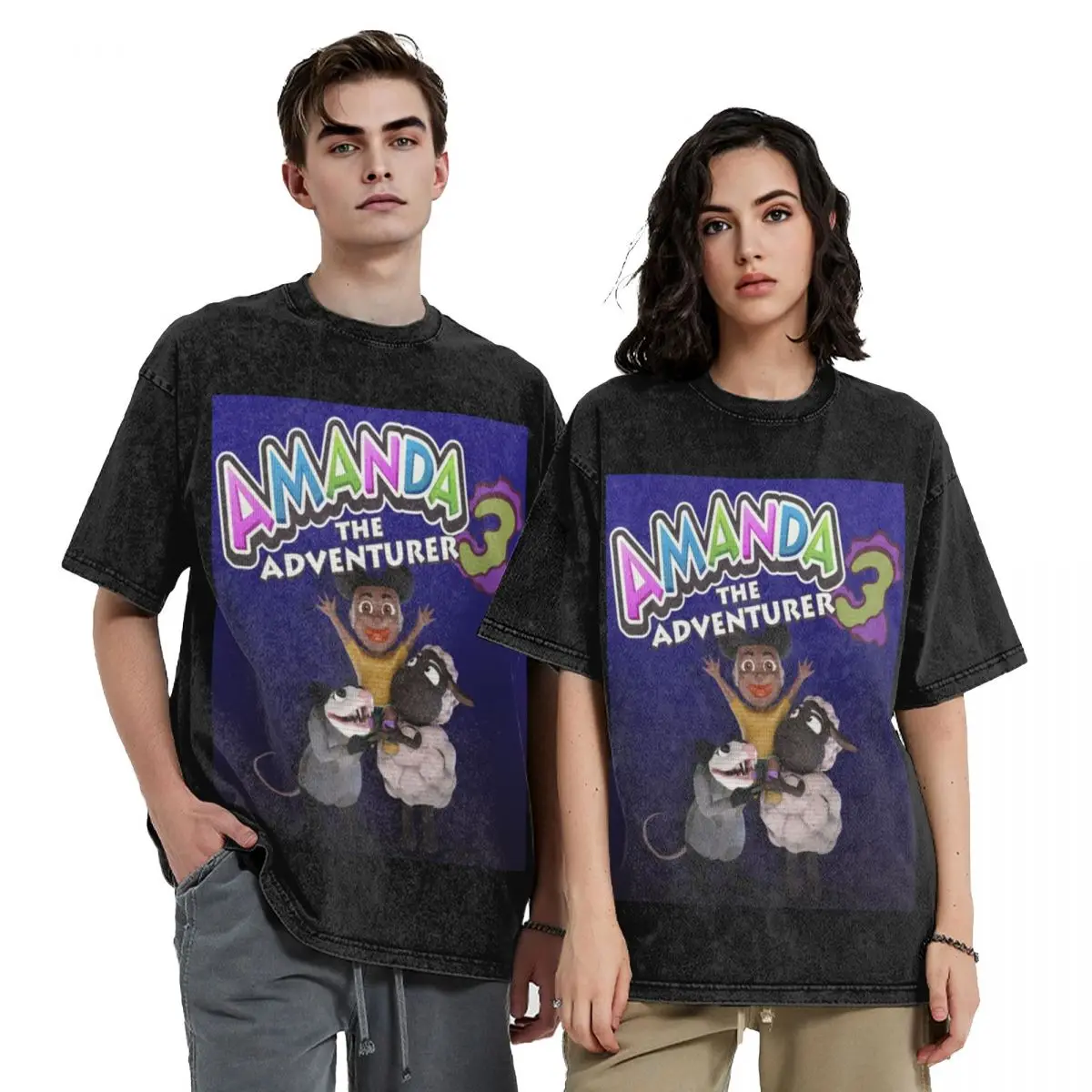 Amanda The Adventurer  Hip Hop Short Sleeve T-Shirts Washed Tops Tees Streetwear T Shirt Printed for Men Women