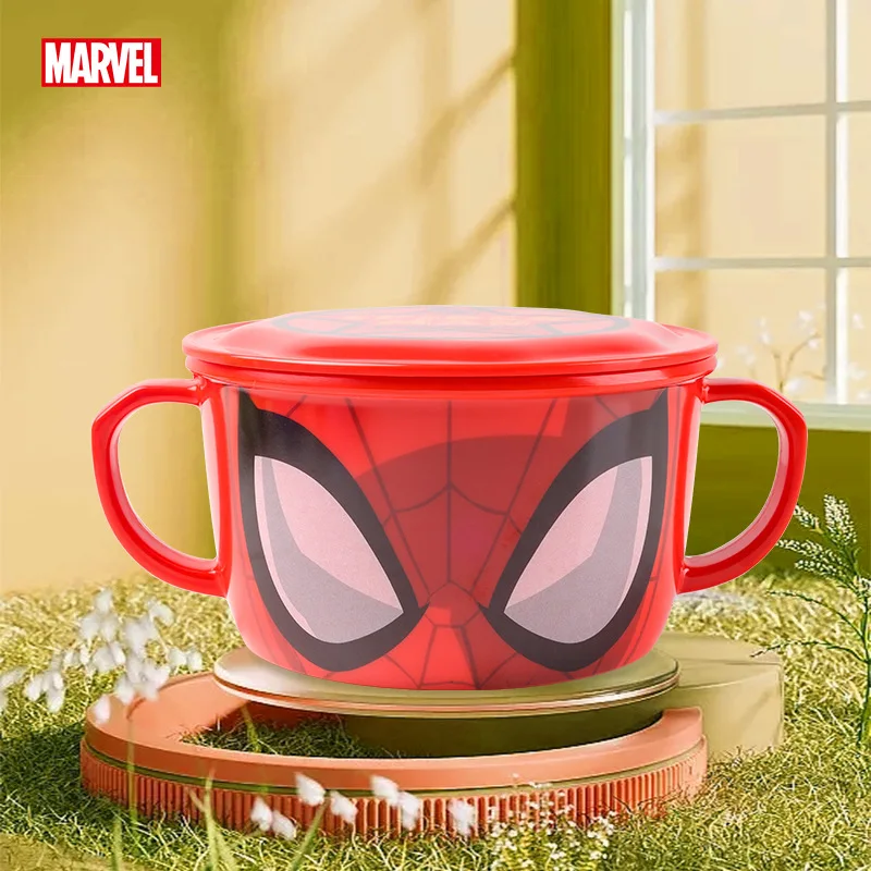 

Marvel Children Bowl Avengers Superheroes Spider Man with Lid Dual Handle Tableware Anti-scald Kindergarten Kid Dinner Dish Gift