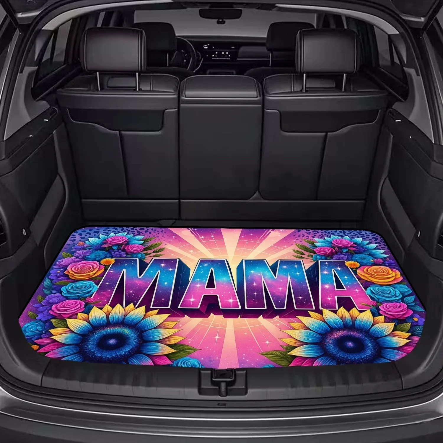 Car Trunk Mat, Galaxy MAMA Letter Sunflower Rose Print Cargo Liner, Non‑Slip Waterproof Rear Trunk Protector, Women Car decor, Car Accessories, Interior Decoration Mat, Universal Fit For SUV Sedan Truck, Mo