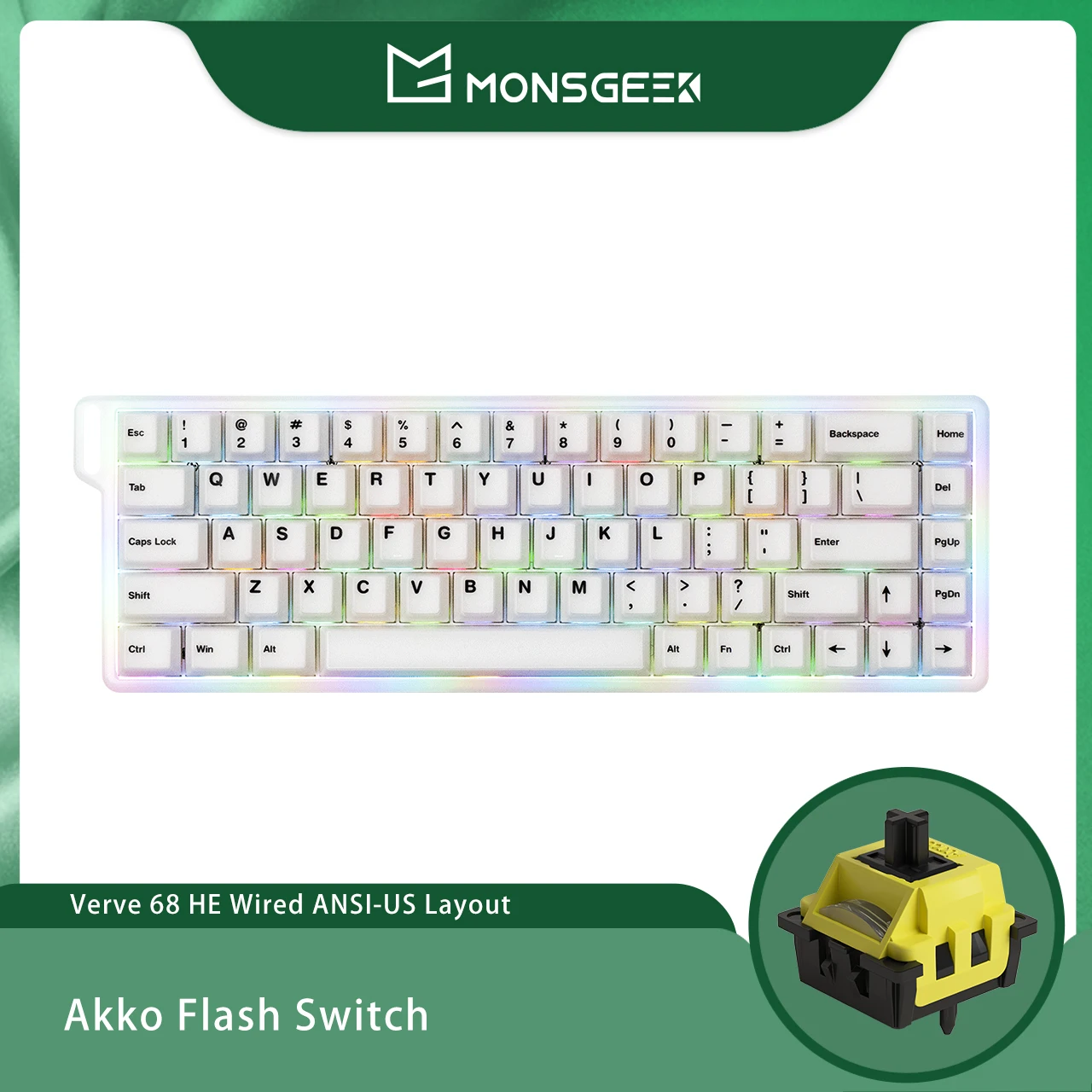 Akko x MonsGeek Verve 68 HE Toetsenbord 65% Layout RGB Magnetische Schakelaar RT0.005mm 8K Polling Rate Aangepast Gaming Mechanisch Toetsenbord