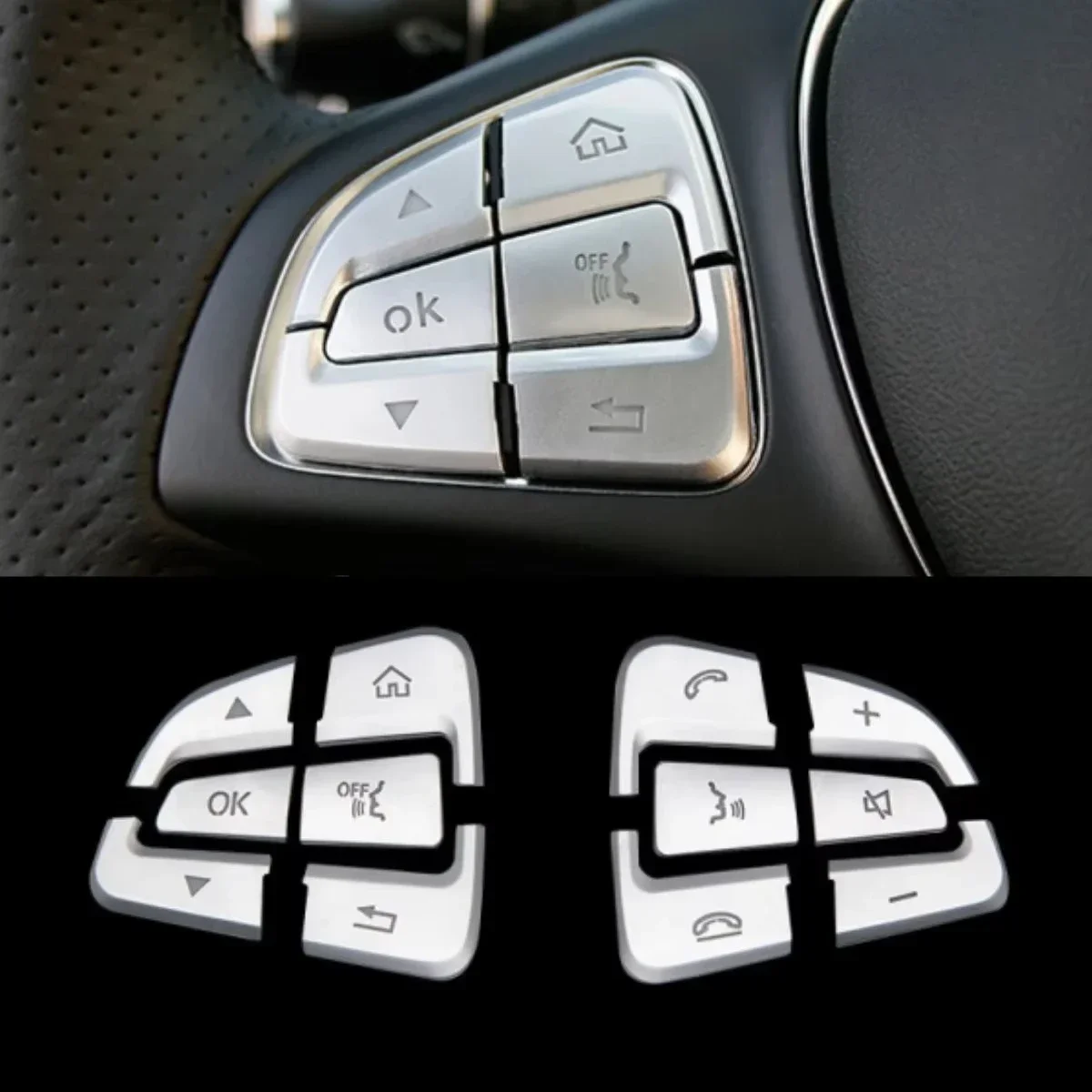 Car Steering Wheel Button Cover Stickers Trim Fit For Mercedes Benz C W205 GLC X253 V Class Vito W447 Auto Accessories